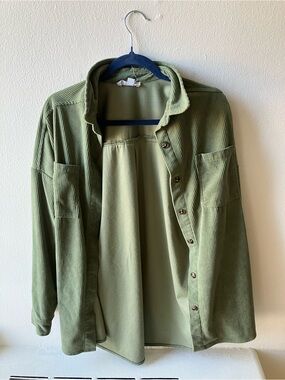 & Other Stories Olive Green Corduroy Button-Down Jacket Shirt